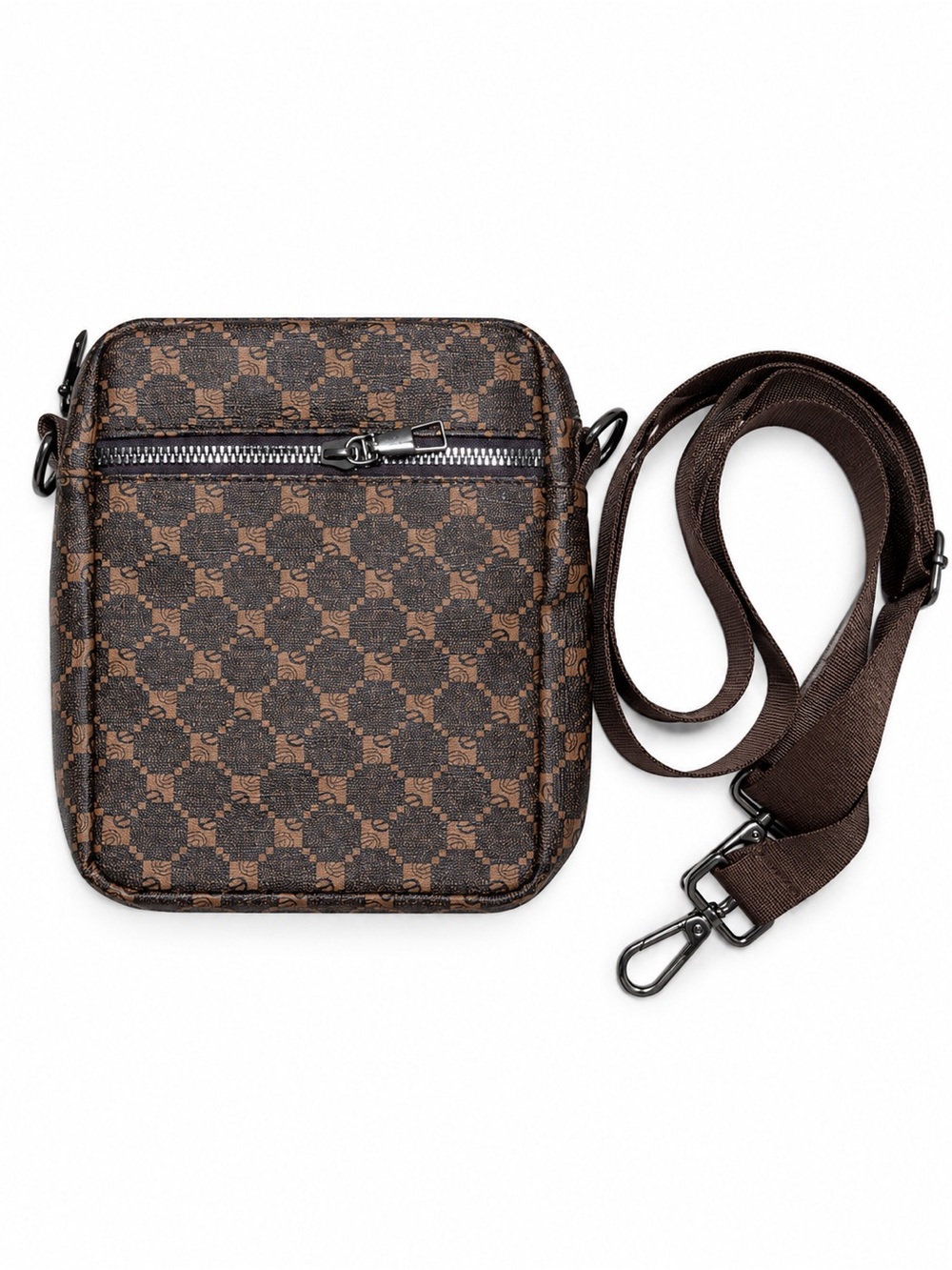 Men's Brown Checker Crossbody Bag